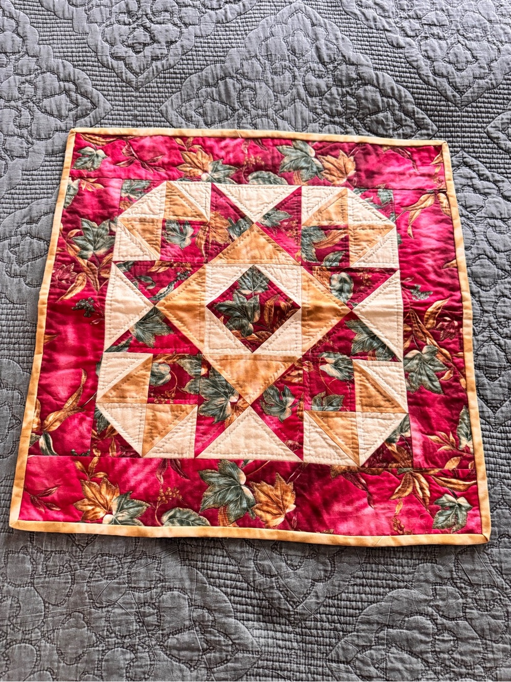 Handmade Fall Quilt Wall Hanging 22” x 22” Autumn Patchwork Floral Rod Pocket
